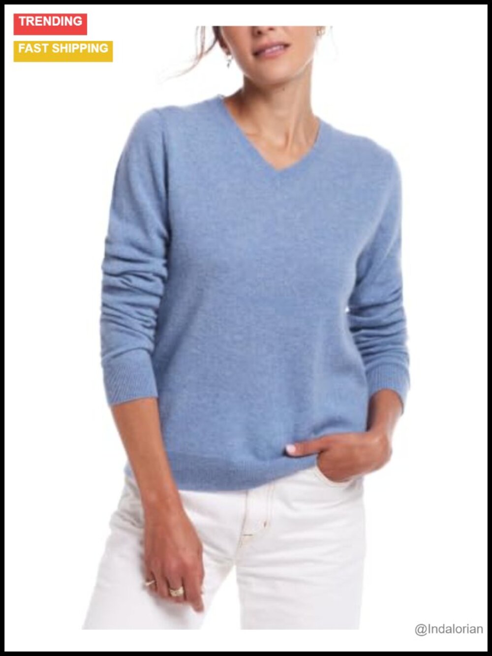 100% Cashmere Lightweight Thin Sweater Crew or V-Neck Long Sleeve Pullover